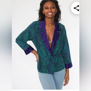 Vintage Victorias Secret Paisley purple green silky Pajama shirt lingerie L